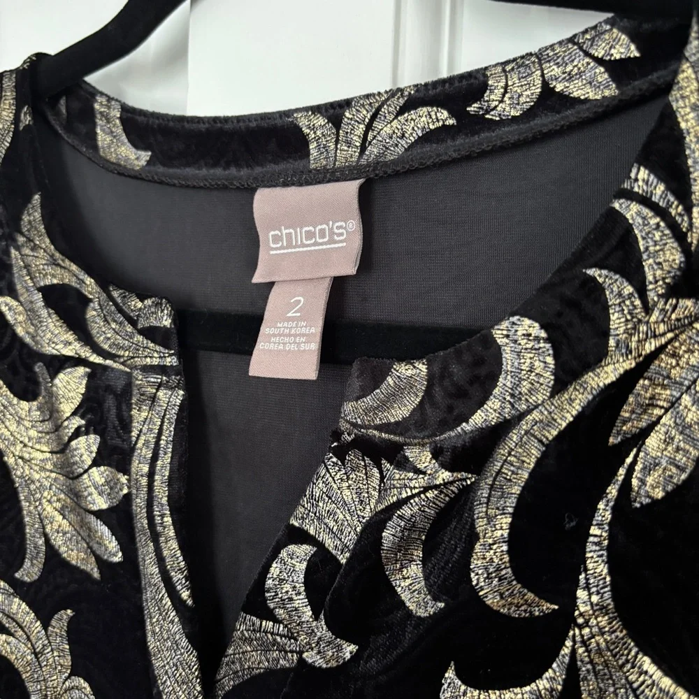 NWOT Chico's Elegant Black and Gold Top - Picture 3 of 7